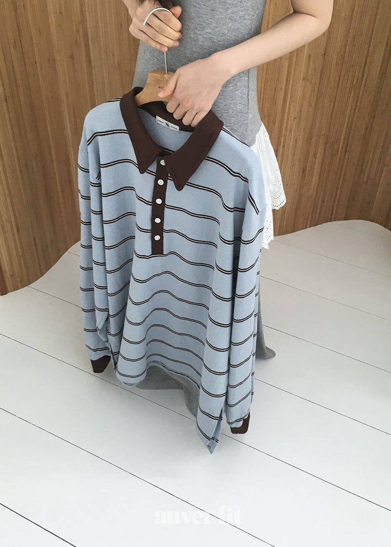 Auver_Fit - Korean Women Fashion - #momslook - Multi Stripe Collar Tee - 9