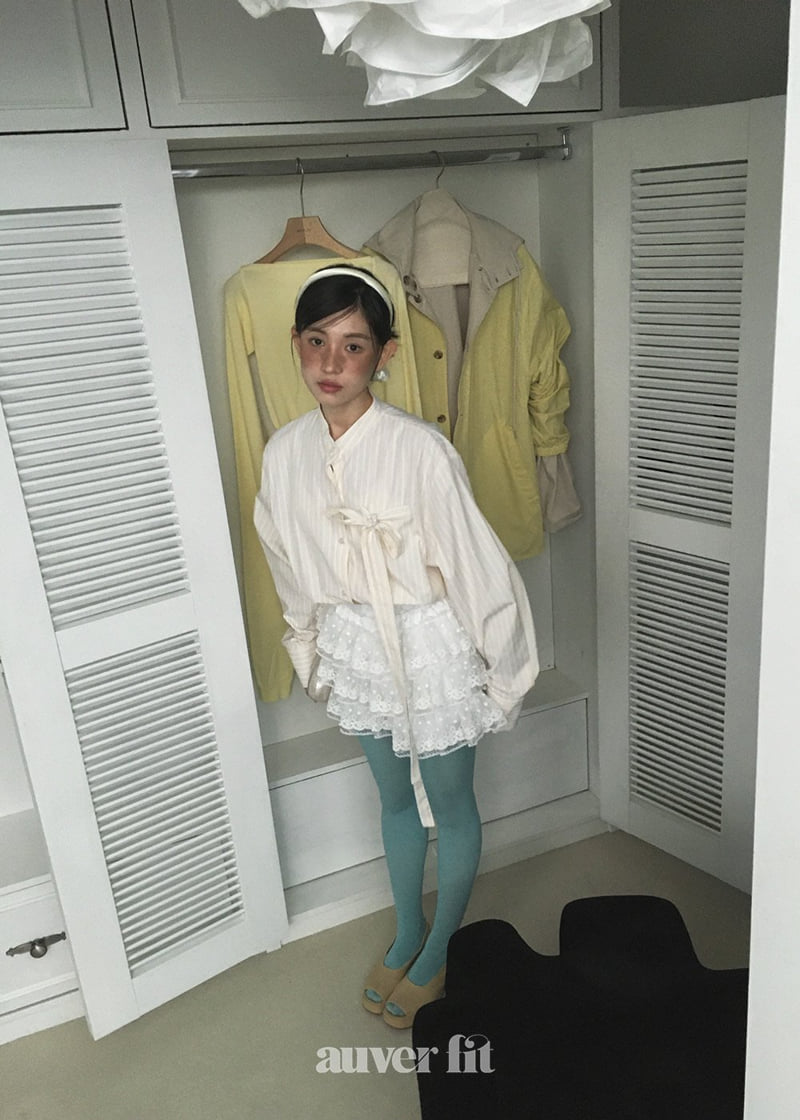Auver_Fit - Korean Women Fashion - #momslook - Ribbon Stripe Shirt - 11