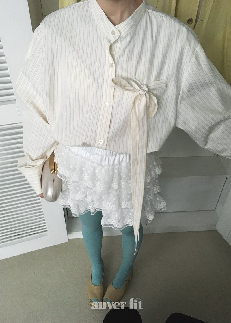 Auver_Fit - Korean Women Fashion - #momslook - Ribbon Stripe Shirt - 9