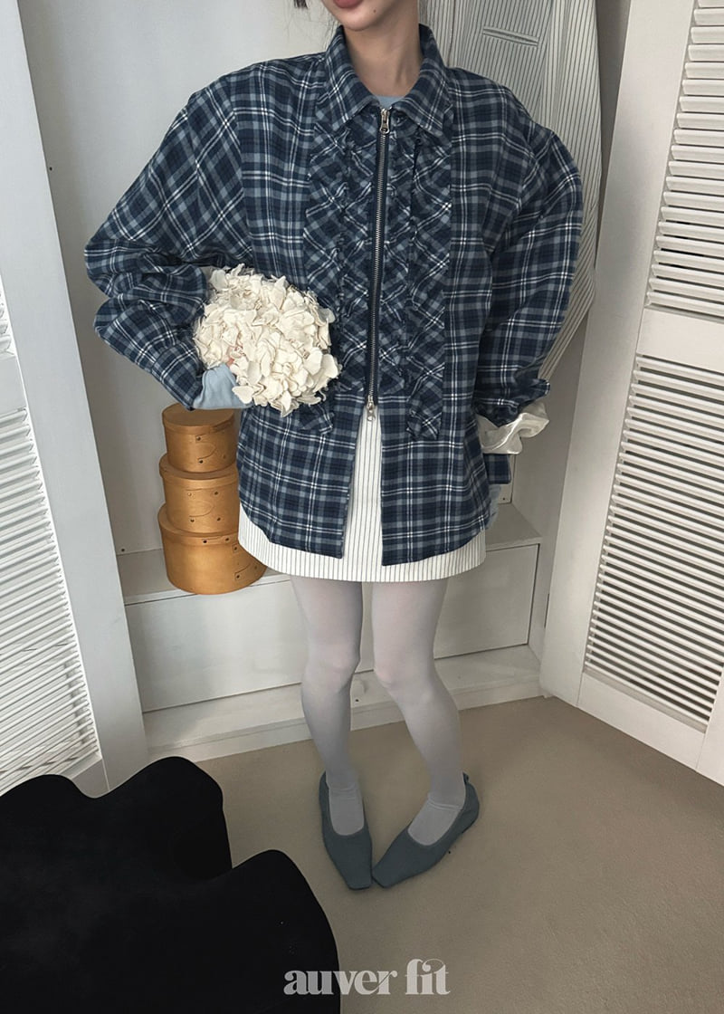 Auver_Fit - Korean Women Fashion - #pursuepretty - Check Frill Half Open Shirt - 5