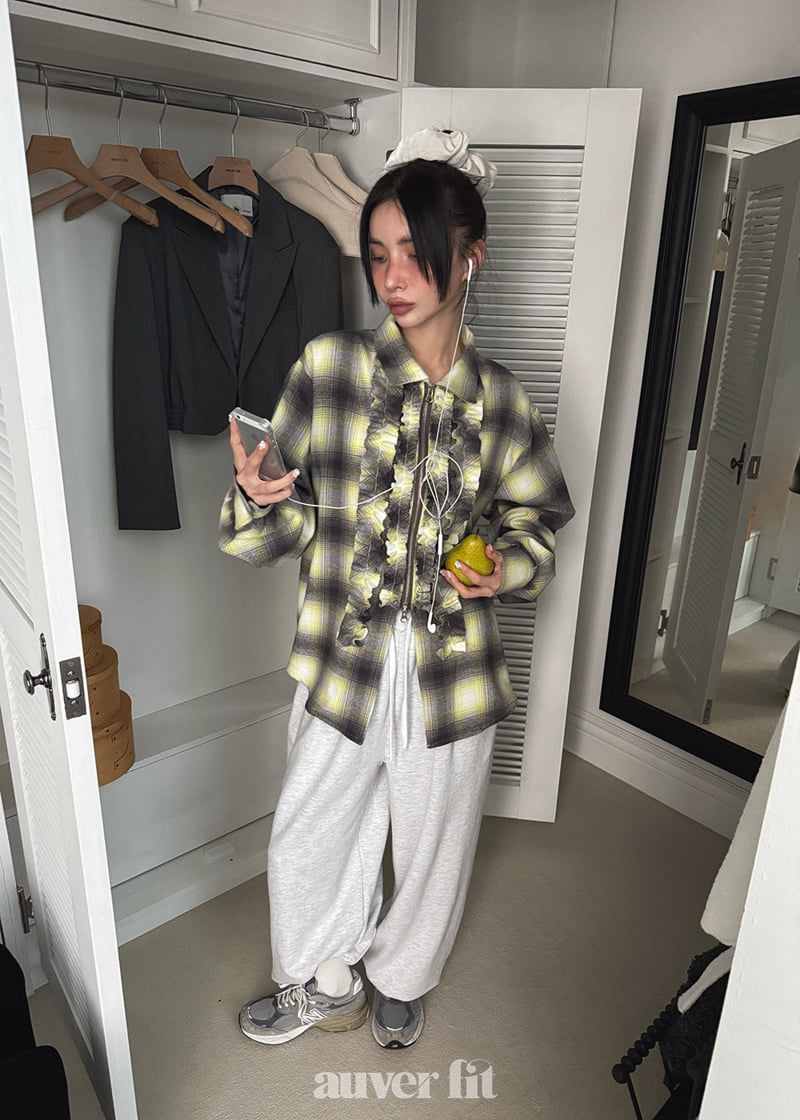 Auver_Fit - Korean Women Fashion - #restrostyle - Check Frill Half Open Shirt - 6