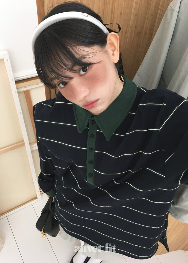 Auver_Fit - Korean Women Fashion - #pursuepretty - Multi Stripe Collar Tee - 4