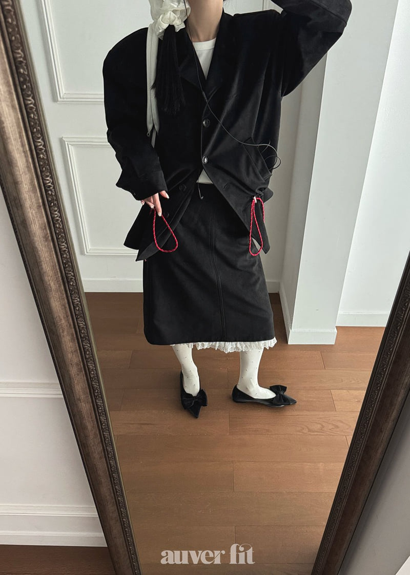 Auver_Fit - Korean Women Fashion - #romanticstyle - Suede Frill Set - 10