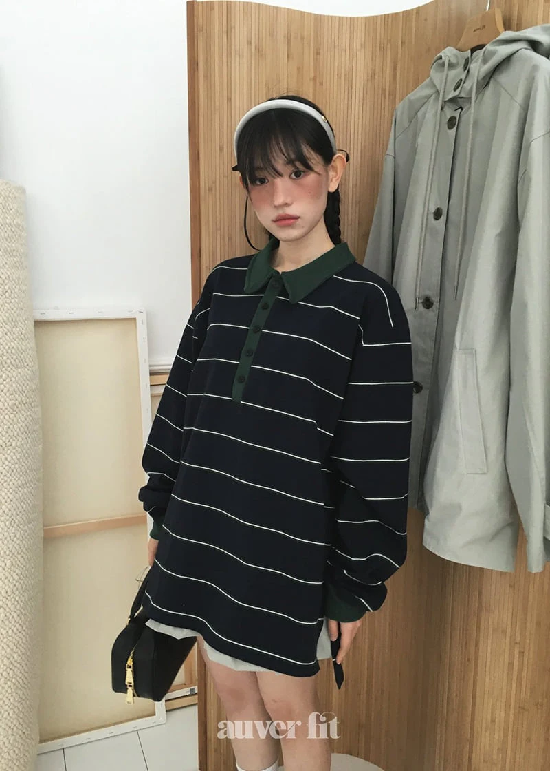 Auver_Fit - Korean Women Fashion - #romanticstyle - Multi Stripe Collar Tee - 5