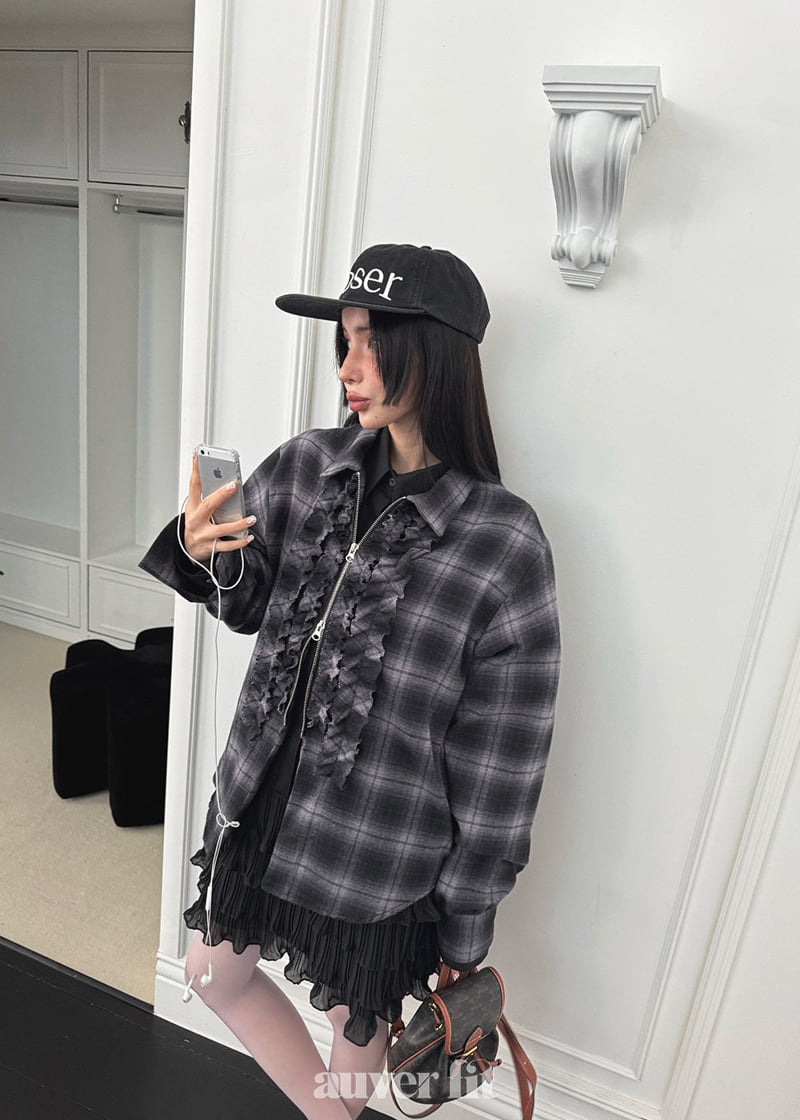Auver_Fit - Korean Women Fashion - #thatsdarling - Check Frill Half Open Shirt - 9