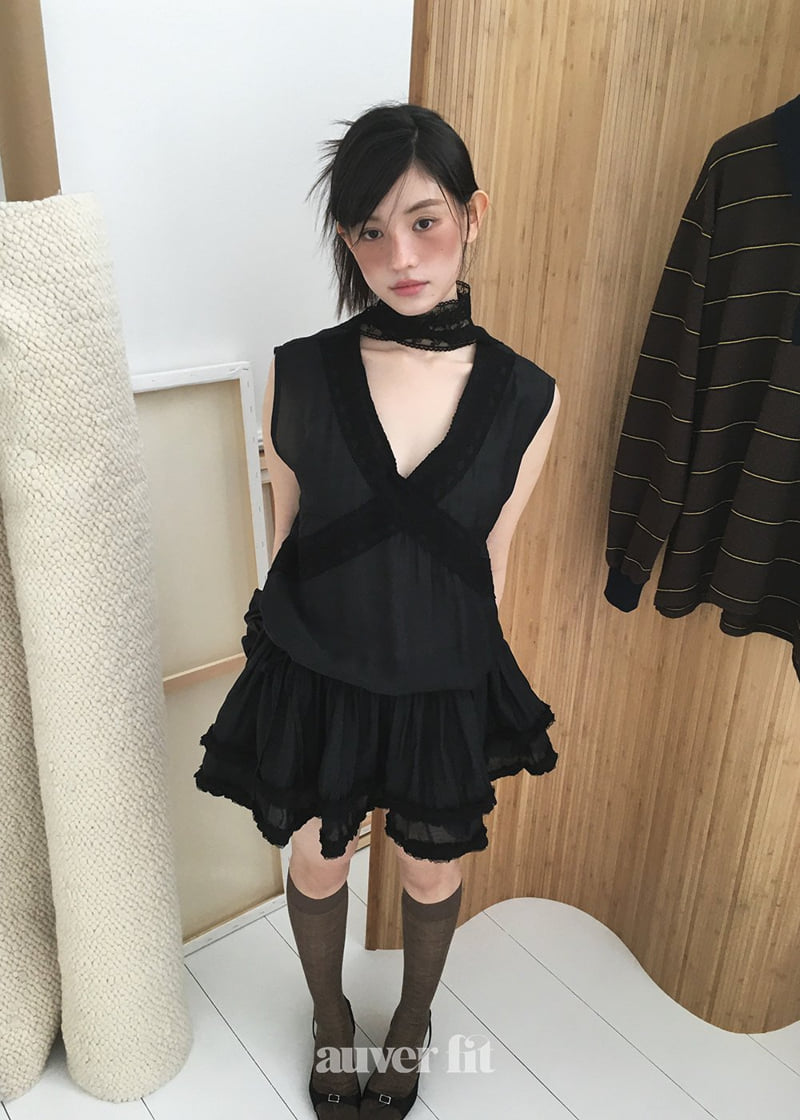 Auver_Fit - Korean Women Fashion - #thatsdarling - Lace Scarf Sleeveless One-piece