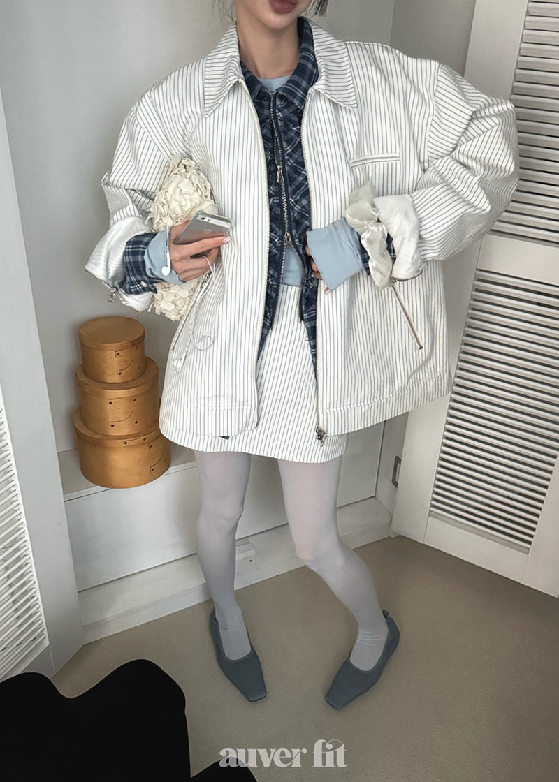 Auver_Fit - Korean Women Fashion - #momslook - Stripe Twill Set - 4