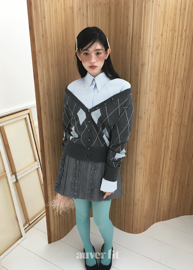 Auver_Fit - Korean Women Fashion - #womensfashion - Argyle Off Knit - 12
