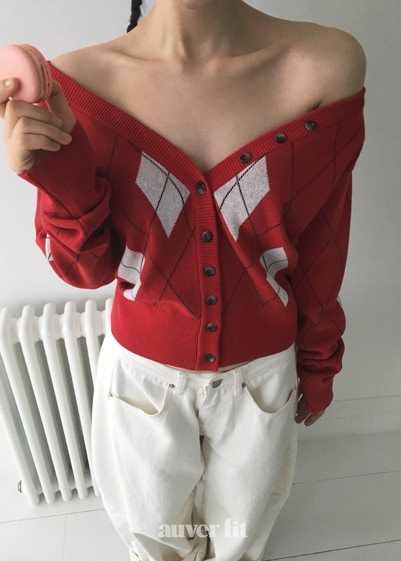 Auver_Fit - Korean Women Fashion - #womensfashion - Argyle Off Knit - 2
