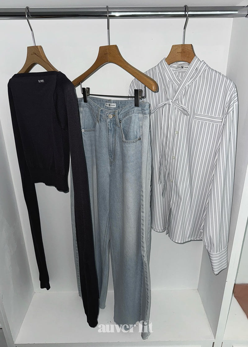 Auver_Fit - Korean Women Fashion - #womensfashion - Ribbon Stripe Shirt - 6