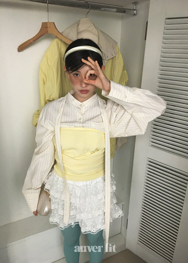 Auver_Fit - Korean Women Fashion - #womensfashion - Ribbon Stripe Shirt - 8