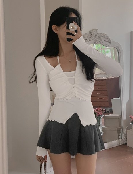 Bbibbi - Korean Women Fashion - #momslook - Halter Shirring Long Sleeve Tee