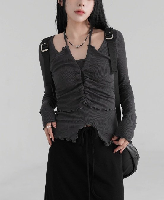 Bbibbi - Korean Women Fashion - #momslook - Halter Shirring Long Sleeve Tee - 7