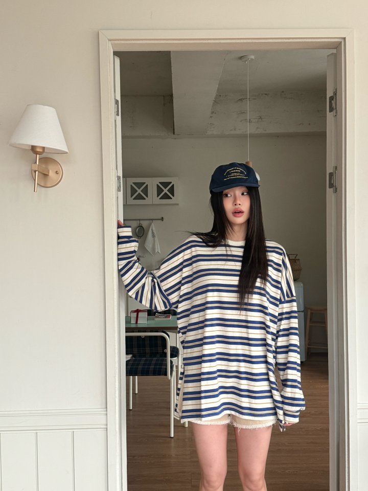 Bbibbi - Korean Women Fashion - #momslook - Striped Long Sleeve Tee - 2