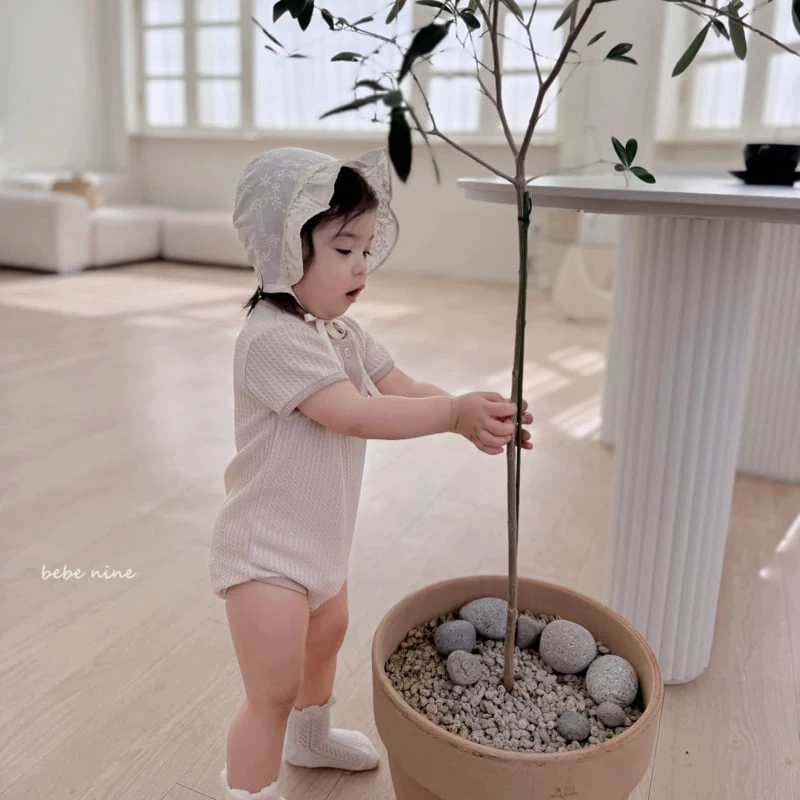 Bebe Nine - Korean Baby Fashion - #babyfever - Creamy Waffle Button Suit - 2