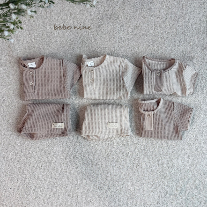 Bebe Nine - Korean Baby Fashion - #onlinebabyshop - Creamy Waffle Set - 12