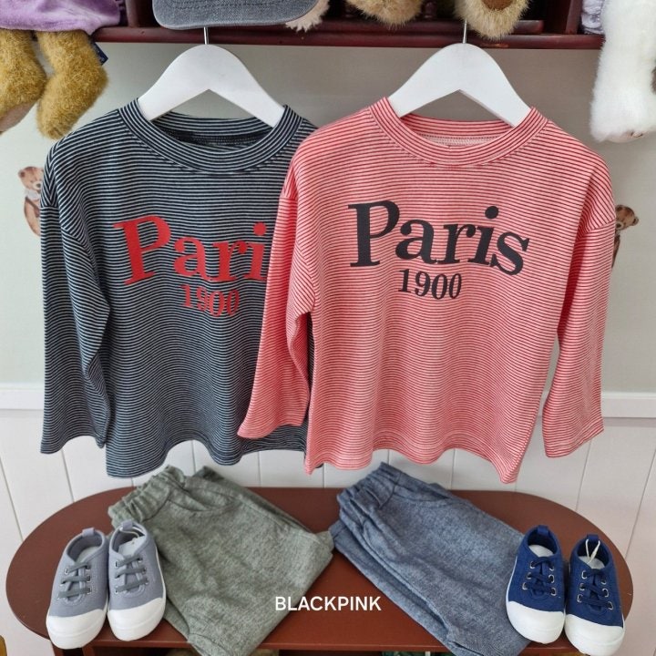 Black Pink - Korean Children Fashion - #Kfashion4kids - Stripe Paris Tee - 9