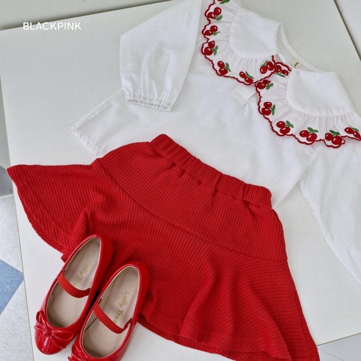 Black Pink - Korean Children Fashion - #childofig - Cherry Collar Blouse - 8