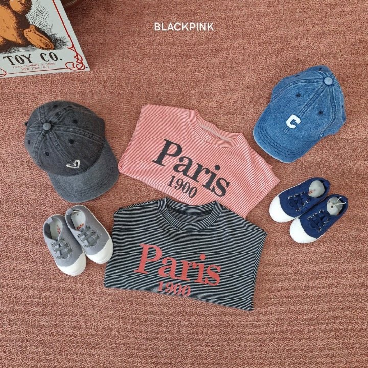 Black Pink - Korean Children Fashion - #childofig - Stripe Paris Tee