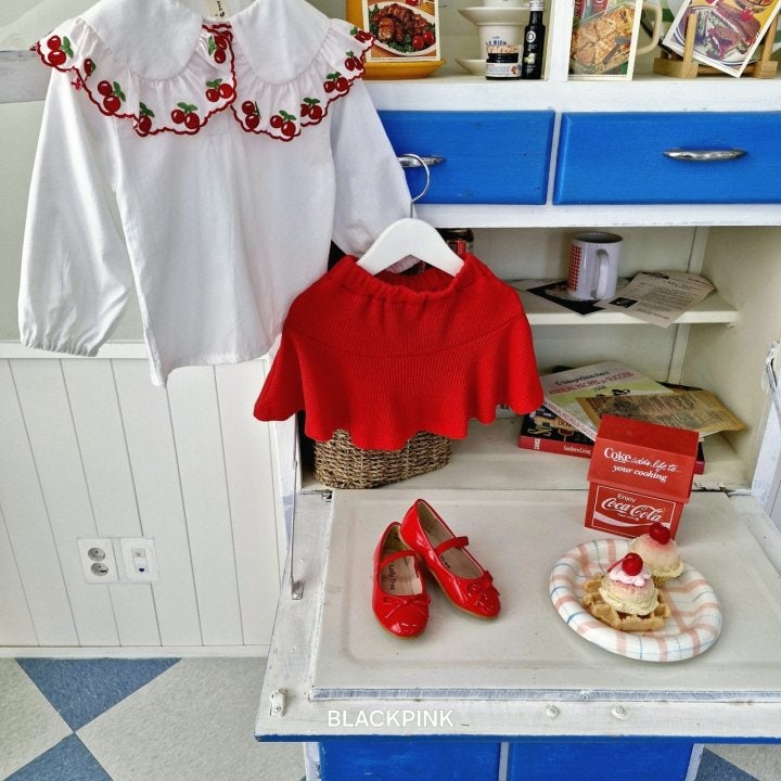 Black Pink - Korean Children Fashion - #childrensboutique - Cherry Collar Blouse - 9