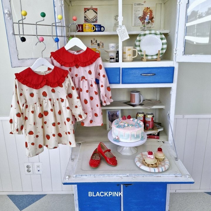 Black Pink - Korean Children Fashion - #childrensboutique - Strawberry One-piece