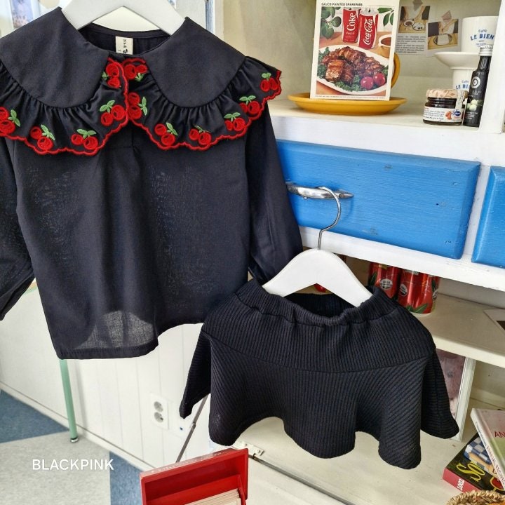 Black Pink - Korean Children Fashion - #discoveringself - Cherry Collar Blouse - 11