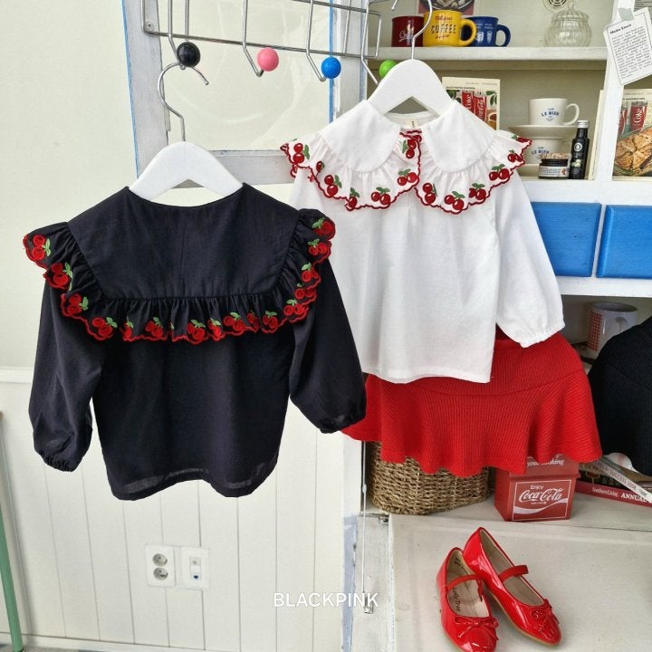 Black Pink - Korean Children Fashion - #fashionkids - Cherry Collar Blouse - 12