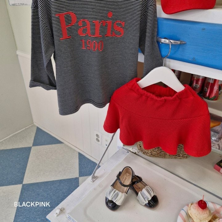 Black Pink - Korean Children Fashion - #fashionkids - Stripe Paris Tee - 5