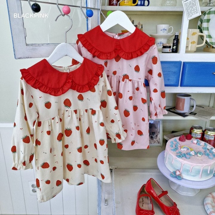 Black Pink - Korean Children Fashion - #discoveringself - Strawberry One-piece - 4