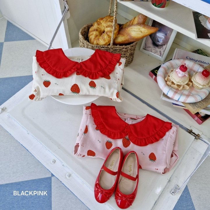 Black Pink - Korean Children Fashion - #kidsshorts - Strawberry One-piece - 5