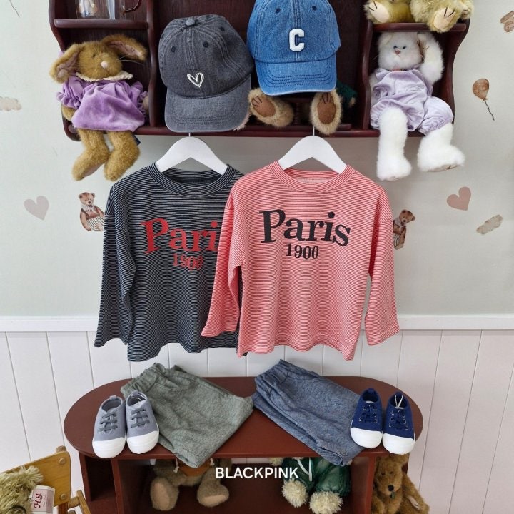 Black Pink - Korean Children Fashion - #kidsstore - Stripe Paris Tee - 7