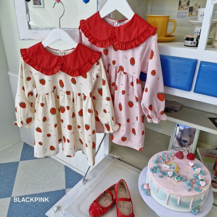 Black Pink - Korean Children Fashion - #kidsstore - Strawberry One-piece - 6