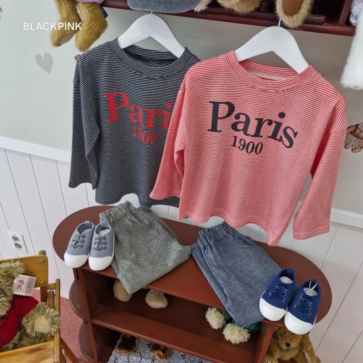 Black Pink - Korean Children Fashion - #kidzfashiontrend - Stripe Paris Tee - 8