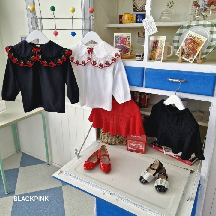 Black Pink - Korean Children Fashion - #littlefashionista - Cherry Collar Blouse
