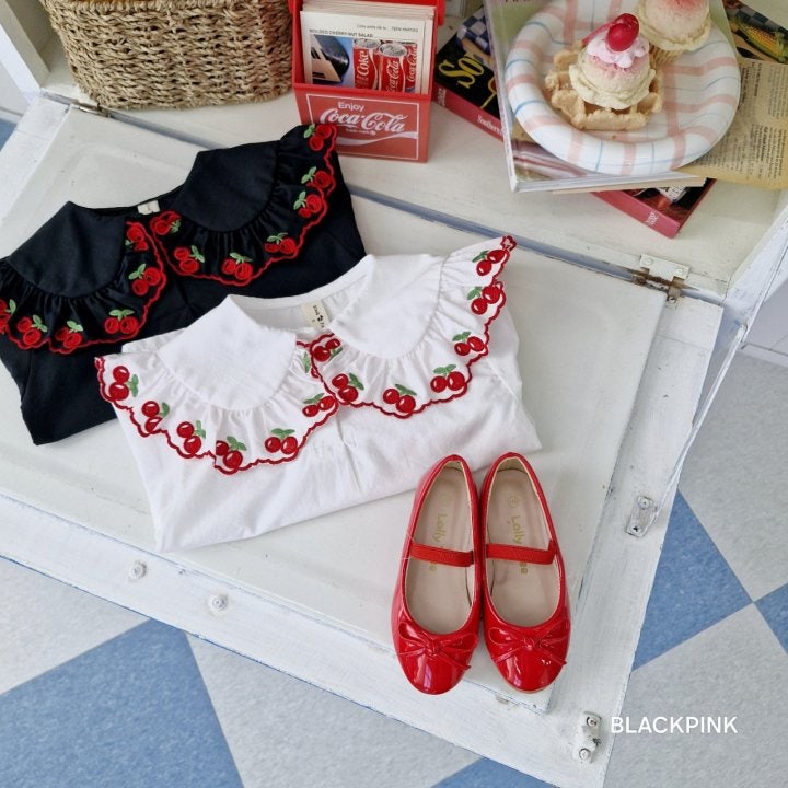 Black Pink - Korean Children Fashion - #magicofchildhood - Cherry Collar Blouse - 2