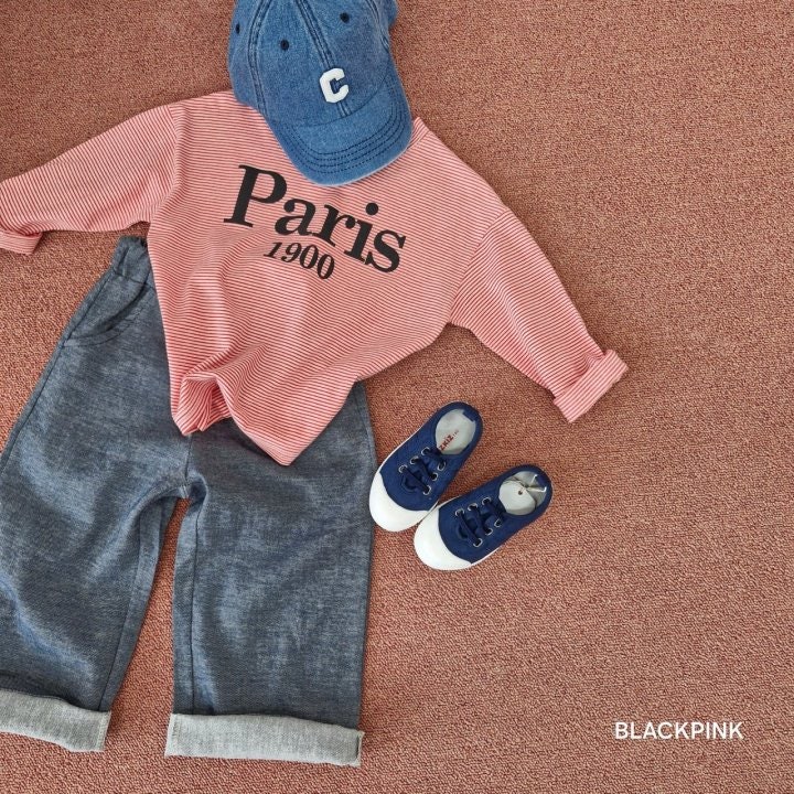 Black Pink - Korean Children Fashion - #magicofchildhood - Stripe Paris Tee - 11