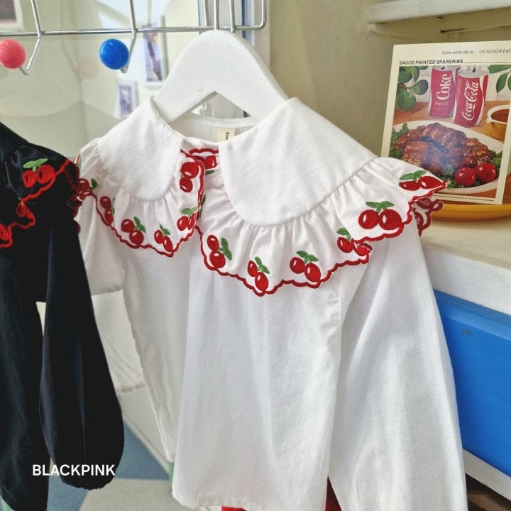 Black Pink - Korean Children Fashion - #minifashionista - Cherry Collar Blouse - 3
