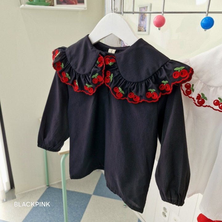 Black Pink - Korean Children Fashion - #minifashionista - Cherry Collar Blouse - 4