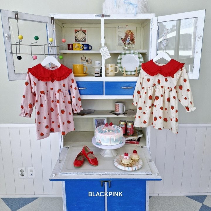 Black Pink - Korean Children Fashion - #prettylittlegirls - Strawberry One-piece - 12