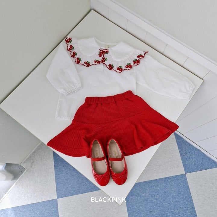 Black Pink - Korean Children Fashion - #stylishchildhood - Cherry Collar Blouse - 7