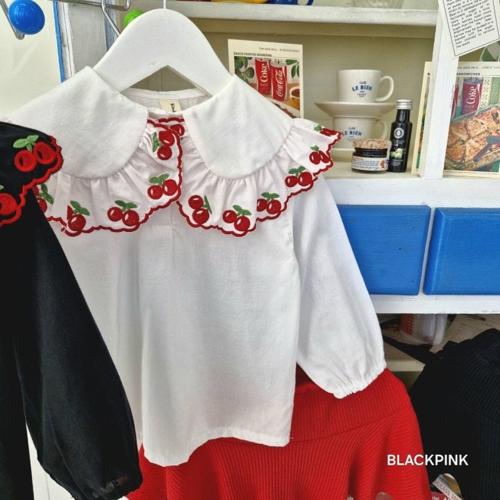 Black Pink - Korean Children Fashion - #todddlerfashion - Cherry Collar Blouse - 5