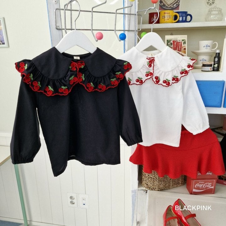 Black Pink - Korean Children Fashion - #toddlerclothing - Cherry Collar Blouse - 6