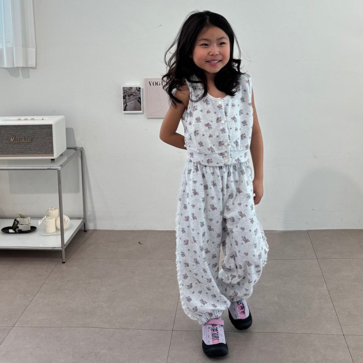 Bobo j - Korean Children Fashion - #kidsshorts - Flower Terry Sleeveless Tee