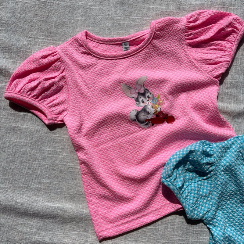 Bobo j - Korean Children Fashion - #kidzfashiontrend - Check Rabbit Puff Tee - 12