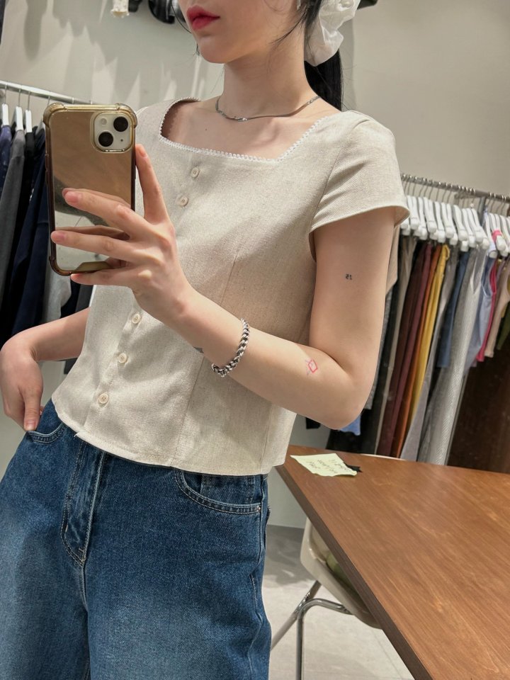 Buckle - Korean Women Fashion - #momslook - Linen Mini Blouse - 5