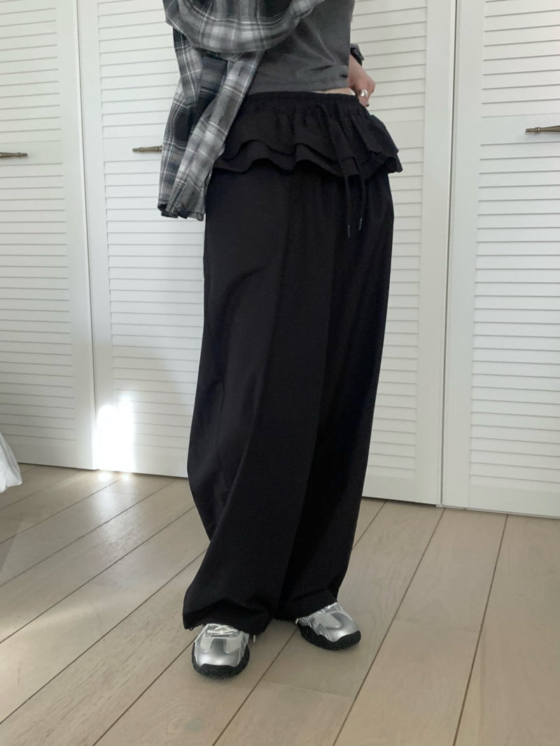 Buckle - Korean Women Fashion - #romanticstyle - Frill Wide Pants - 5