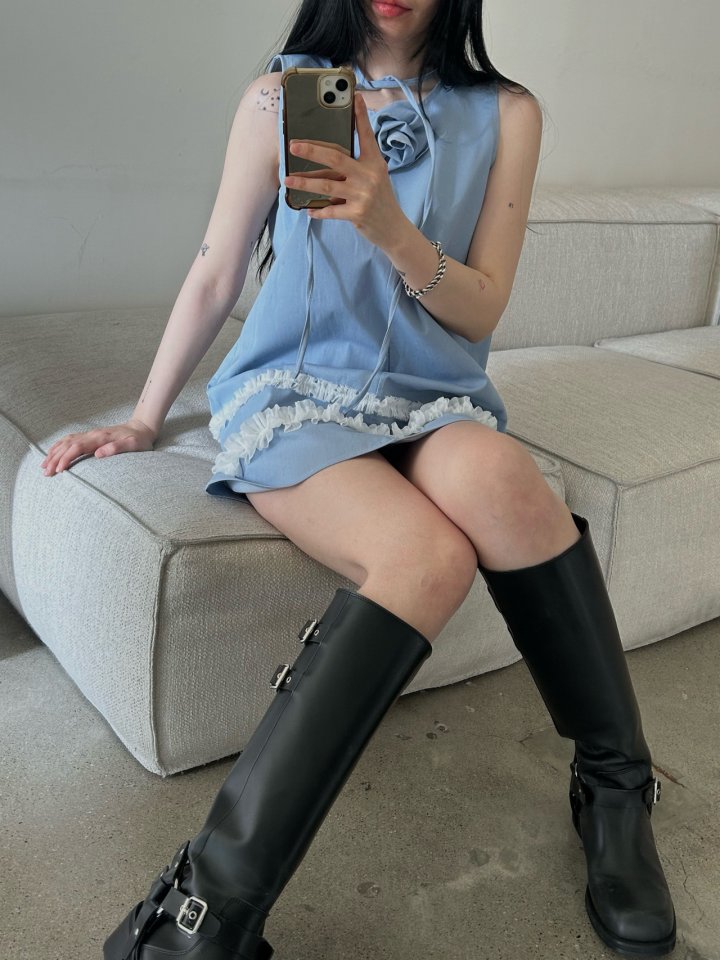 Buckle - Korean Women Fashion - #vintageinspired - Denim Mini One-piece - 12