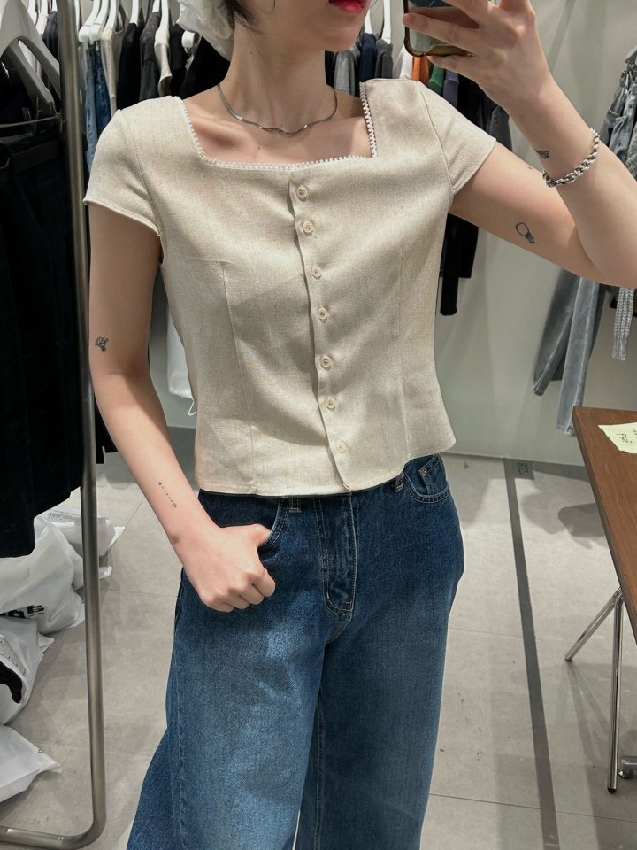 Buckle - Korean Women Fashion - #momslook - Linen Mini Blouse - 4
