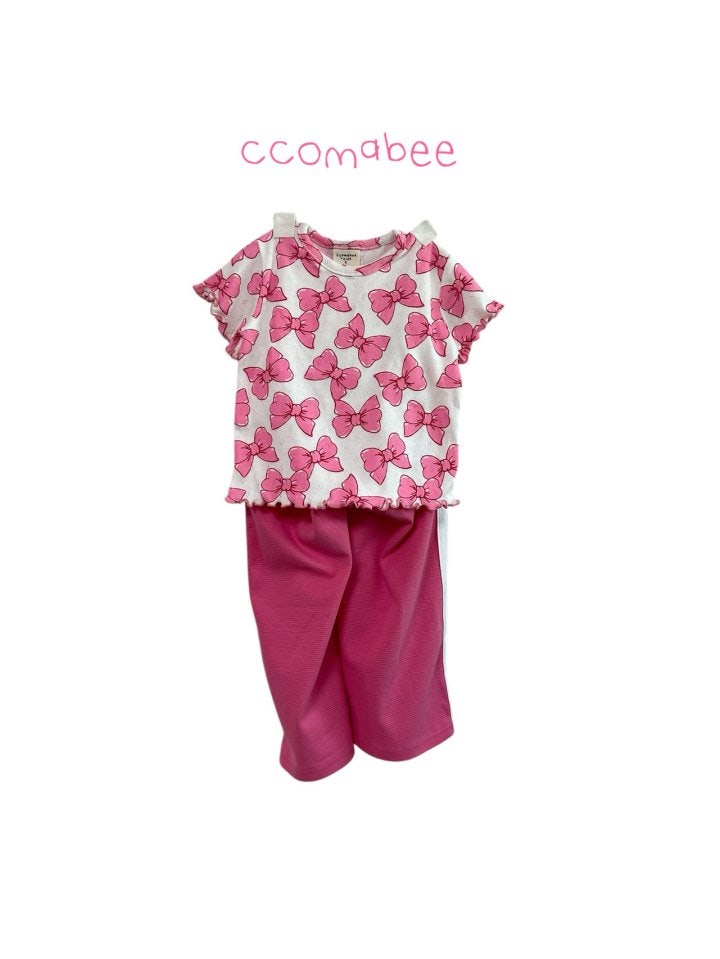 Ccomabee - Korean Children Fashion - #kidsshorts - Eyelet Ribbon Tee
