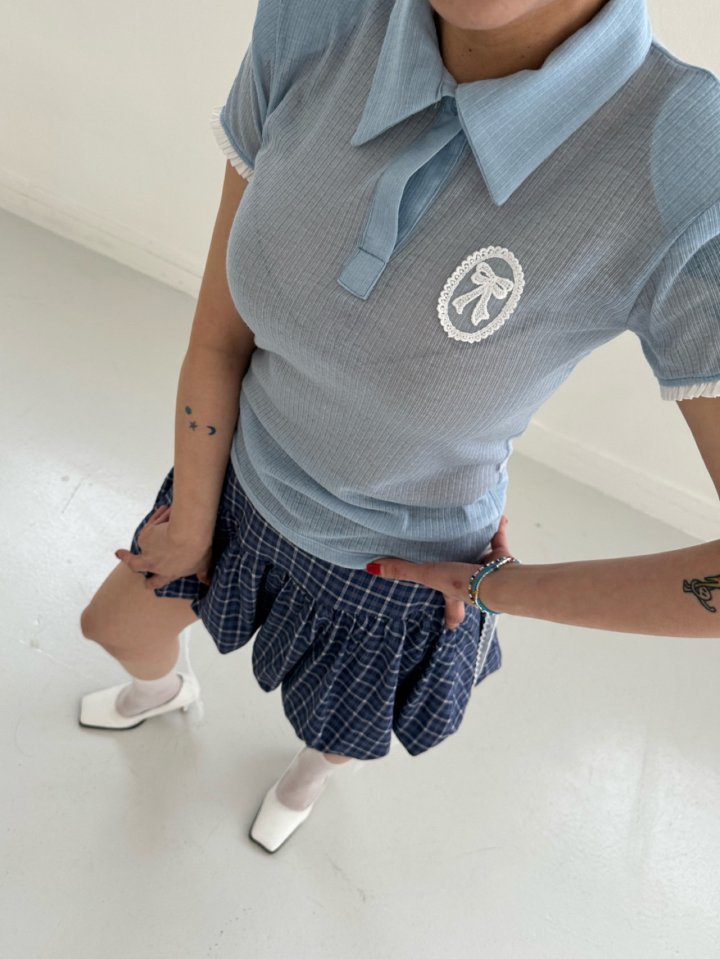 Chavi - Korean Women Fashion - #momslook - Ribbon Collar Tee - 8